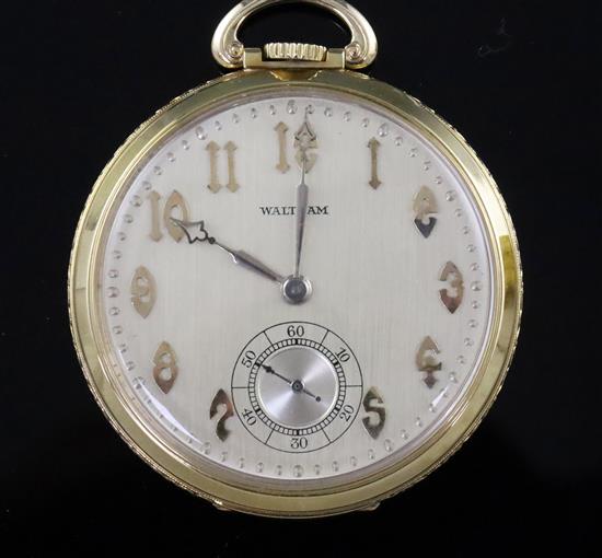 A 20th century Waltham, USA, 14ct gold open-face keyless lever pocket watch,